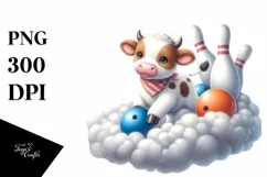 Cute Baby Cow Playing Bowling | Sublimation Clipart Product Image 1
