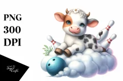 Cute Baby Cow Playing Bowling | Sublimation Clipart Product Image 1