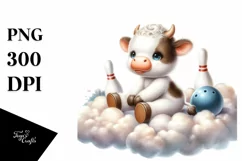 Cute Baby Cow Playing Bowling | Sublimation Clipart Product Image 1