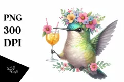 Young Hummingbird with Flower Wreath Clipart Product Image 1