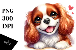 Watercolor Cute Cavalier King Charles Spaniel PNG Product Image 1