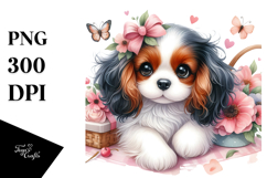 Watercolor Cute Cavalier King Charles Spaniel PNG Product Image 1