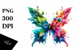 Vibrant Butterfly with Flowers, Abstract PNG Product Image 1