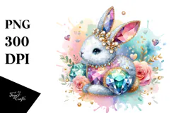 Colorful Wooden Diamond Bunny, PNG Product Image 1