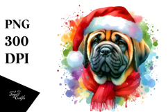 a Cute Vibrant Mastiff with Santa Hat PNG Product Image 1