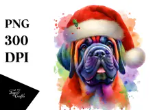 a Cute Vibrant Mastiff with Santa Hat PNG Product Image 1