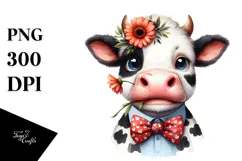 Funny Cow with Bow and Flower, PNG Product Image 1