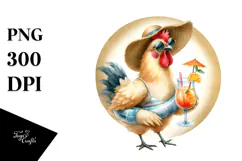 Chicken in Beachwear Drinking Cocktail, High-Res PNG Product Image 1