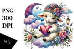 Boho Lamb on Cloud, Colorful PNG Product Image 1