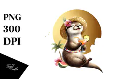Otter in Beachwear Drinking Cocktail, High-Res PNG Product Image 1