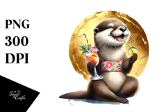 Happy Otters in Beachwear, Gold Foil Circle PNG Product Image 1