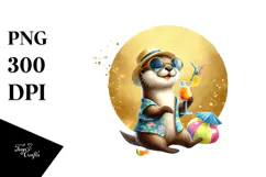 Otter in Beachwear Drinking Cocktail, High-Res PNG Product Image 1