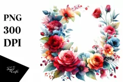 a Colorful Red Roses Floral Frame PNG Product Image 1