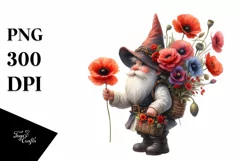 Gnome Poppy Bouquet Basket Clipart Product Image 1