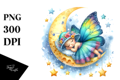 Whimsical Baby Butterfly Sleeping on Moon | Clipart Product Image 1