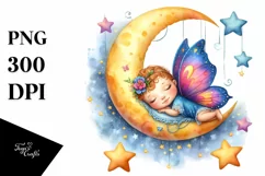 Summer Moon Stars Butterfly Baby Whimsical Clipart Product Image 4