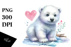 Baby Polar Bear with Big Eyes, Digital Watercolor PNG Product Image 1