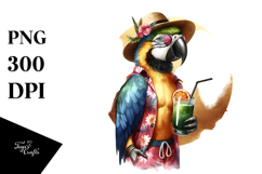 Hipster Parrots in Beachwear, Gold Foil Circle PNG Product Image 1