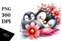 Baby Penguin Sleeping on Flower, PNG Product Image 1