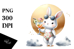 Cute Bunnies in Beachwear, Gold Foil Circle PNG Product Image 1