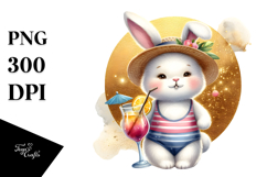Cute Bunnies in Beachwear, Gold Foil Circle PNG Product Image 1