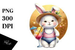 Bunny in Beachwear with Cocktail PNG Product Image 1