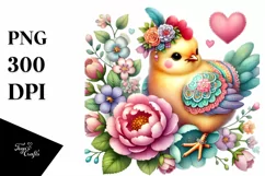 Adorned Chicken on Flower, Colorful PNG Product Image 1