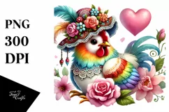 Adorned Chicken on Flower, Colorful PNG Product Image 1
