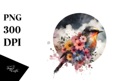 Grungy Bird with Flowers, Transparent PNG Product Image 1