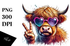 Detailed Highland Calf with Heart Sunglasses PNG Product Image 1