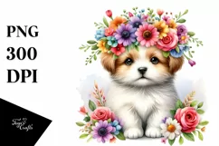 Cartoon-Style Puppy Flower Crown | Sublimation Clipart Product Image 1