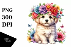Cartoon-Style Puppy Flower Crown | Sublimation Clipart Product Image 3