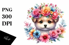 Cartoon-Style Puppy Flower Crown | Sublimation Clipart Product Image 1