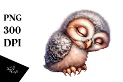 Digital Watercolor Baby Owl, Transparent PNG Product Image 1