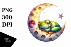 Colorful Cute Baby Frog Sleeping Moon|Sublimation Clipart Product Image 3