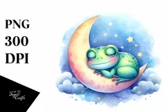Cute Baby Frog Moon Watercolor Clipart Product Image 3