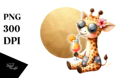 Giraffe in Beachwear with Cocktail PNG Product Image 1