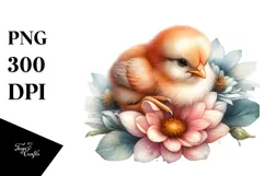 Digital Watercolor Baby Chicken Sleeping PNG Product Image 1