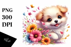 Cute Watercolor Dog with Petals Clipart Product Image 3