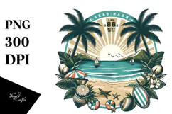 Retro Tropical Beach Sunset, Tshirt Style, PNG Product Image 1