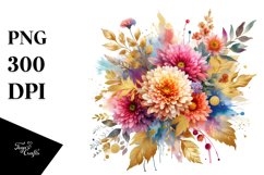 Vibrant Chrysanthemum Splash Bouquet | Sublimation | Clipart Product Image 1