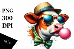 Quirky Cow Portrait Blowing Chewing Gum | Clipart Product Image 1