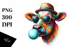 Quirky Cow Portrait Blowing Chewing Gum | Clipart Product Image 3