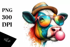 Quirky Cow Portrait Blowing Chewing Gum | Clipart Product Image 3