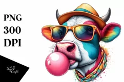 Quirky Cow Portrait Blowing Chewing Gum | Clipart Product Image 3