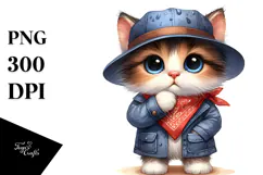 Baby Cat with Hat and Bandana PNG Product Image 1
