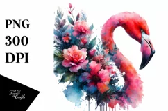 Artistic Flamingo Half Flowers Splash | Clipart Product Image 3