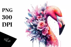Artistic Flamingo Half Flowers Splash | Clipart Product Image 3