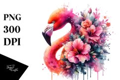 Artistic Flamingo Made of Flowers | Watercolor Clipart Product Image 1