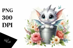 Centered Cute Baby Dragon with Flowers PNG Product Image 3
